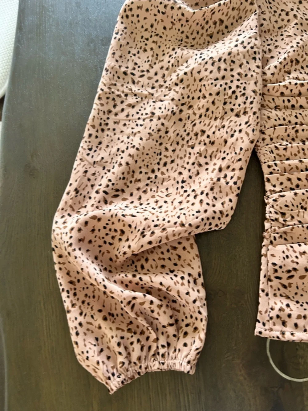 ASTR the label leopard print cinch front puff sleeve top blouse cream brown